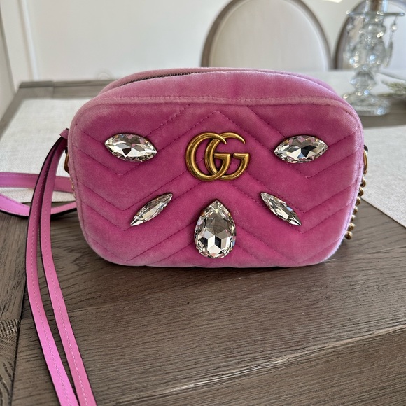 Gucci Handbags - Gucci Pink Velvet Crossbody Bag